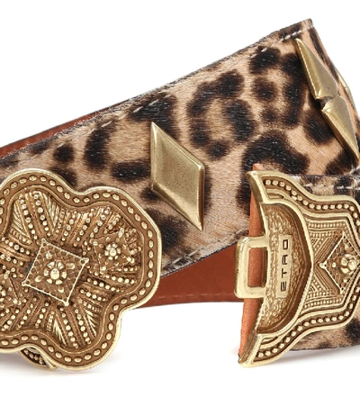 Shop Etro Leopard-printed Calf Hair Belt In Brown