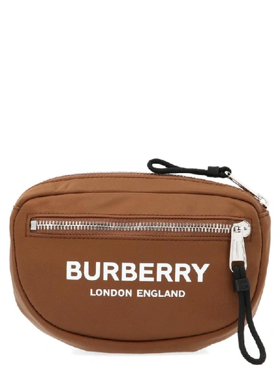 Shop Burberry Logo Zipped Belt Bag In Brown