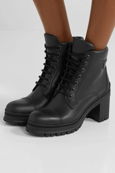 Shop Prada 55 Leather Ankle Boots In Black