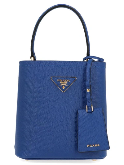 Shop Prada Top Handle Bucket Bag In Blue