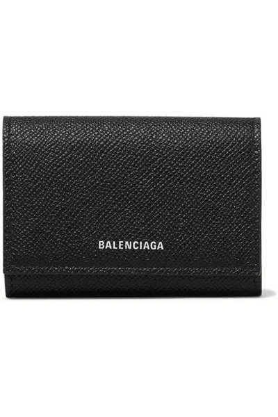 Shop Balenciaga Ville Printed Textured-leather Cardholder In Black