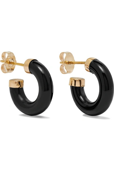 Shop Loren Stewart Stone Gold Onyx Hoop Earrings In Black