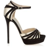 Jimmy Choo Damsel Black Suede And Gold Mirror Leather Platform Sandals In Black/gold