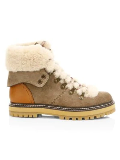 Shop See By Chloé Eileen Shearling-lined Suede Hiking Boots In Taupe