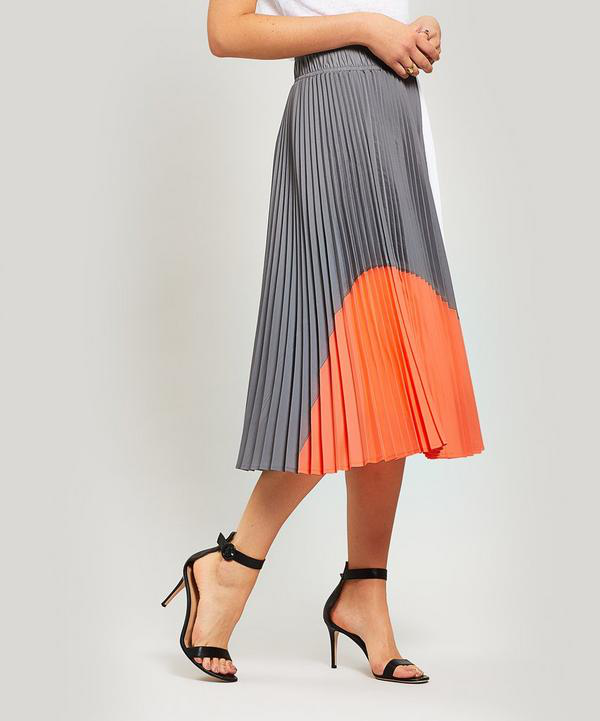 Clu Colour Block Pleated Skirt In Grey | ModeSens