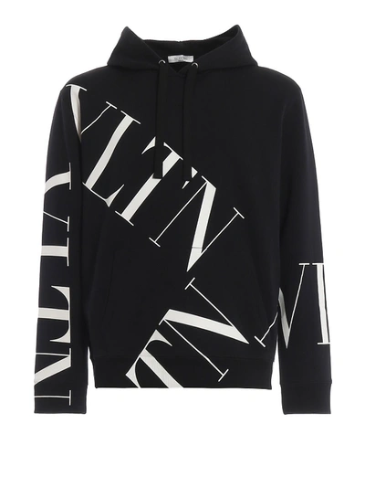 Shop Valentino Hoodie Vltn Grid In Ni Nero/bianco