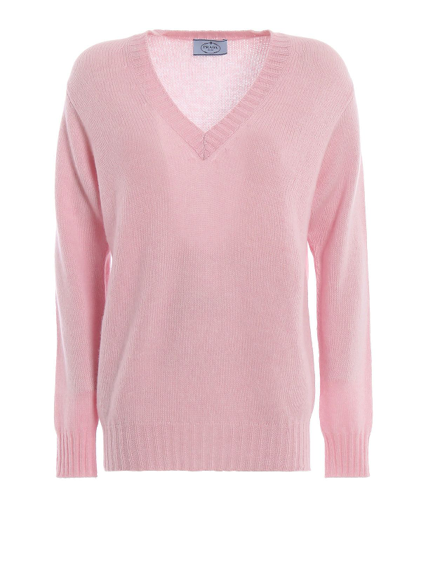 Prada Pink Melange Cashmere V-neck Sweater | ModeSens