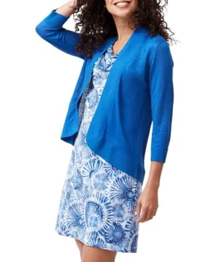 Shop Tommy Bahama Open Front Knitted Linen Cardigan In Cobalt Sea