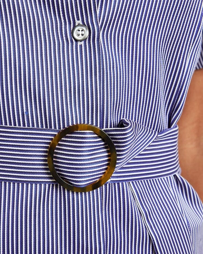 Shop Victoria Victoria Beckham Belted Striped Button Down Shirt In Navy
