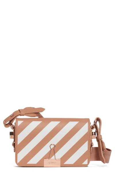 Shop Off-white Diagonal Stripe Mini Flap Bag - Beige In Nude White