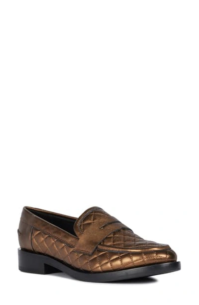 Shop Geox Brogue Quilted Loafer In Bronze Suede