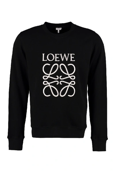 Shop Loewe Logo Embroidered Cotton Sweatshirt In Black