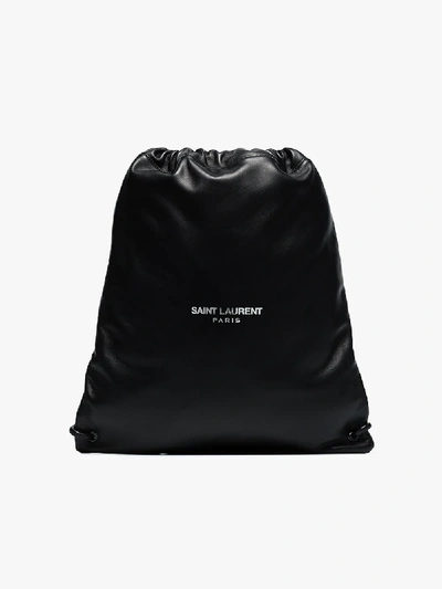Shop Saint Laurent Black Leather Drawstring Backpack