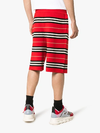 Shop Burberry Striped Knit Shorts In Red