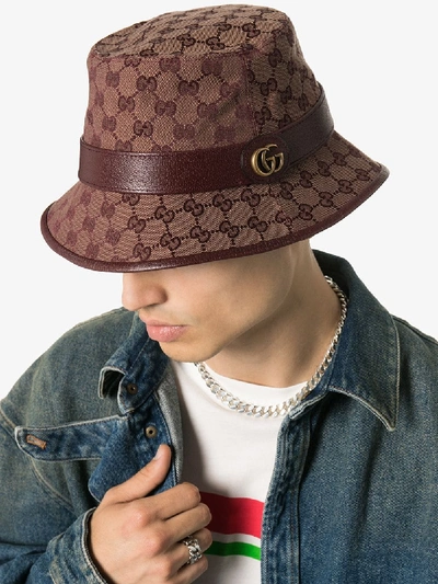 Shop Gucci Brown Gg Canvas Bucket Hat In Red