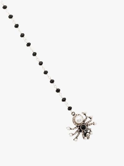 Shop Alexander Mcqueen Silver Tone And Black Embellished Spider Necklace In Metallic