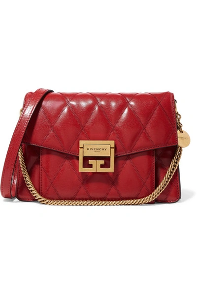 Shop Givenchy Gv3 Small Quilted Textured-leather Shoulder Bag In Red