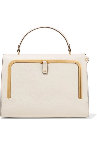 Shop Anya Hindmarch Postbox Textured-leather Tote In Cream