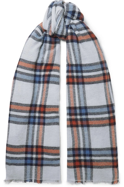 Shop Isabel Marant Simona Checked Wool And Cashmere-blend Scarf In Blue