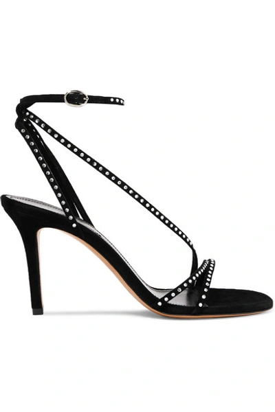 Shop Isabel Marant Athist Crystal-embellished Suede Sandals In Black