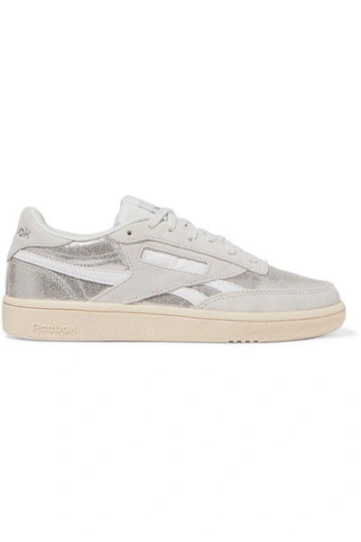 Shop Reebok Revenge Plus Metallic Leather And Suede Sneakers In Silver