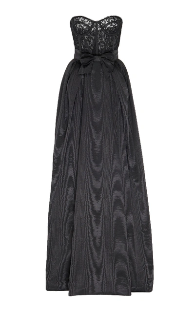 Shop Zuhair Murad Ciaga Bow-accented Lace-moire Gown In Black