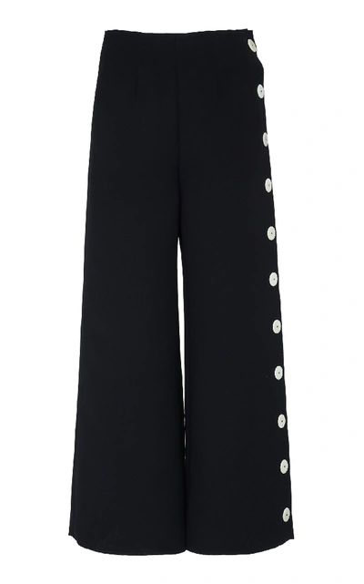 Shop A.w.a.k.e. Buttoned Wide Leg Trousers In Black