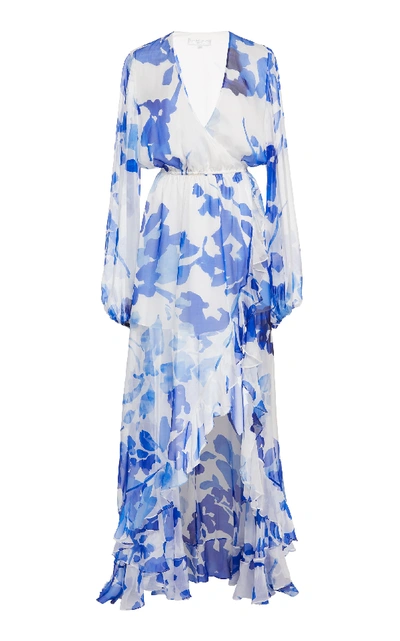 Shop Caroline Constas Liv Silk Tropical Gown In Blue