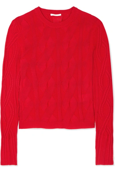 Shop Chloé Cable-knit Wool And Silk-blend Sweater In Red