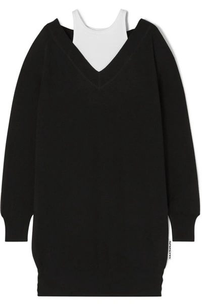 Shop Alexander Wang T Layered Merino Wool And Ribbed Stretch Cotton-jersey Mini Dress In Black