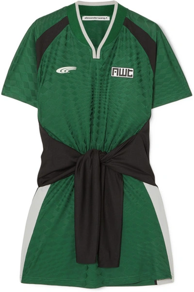 Shop Alexander Wang T Tie-detailed Jacquard-knit Mini Dress In Green