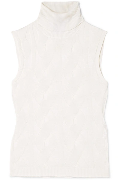 Shop Chloé Cable-knit Wool And Silk-blend Turtleneck Top In Ivory