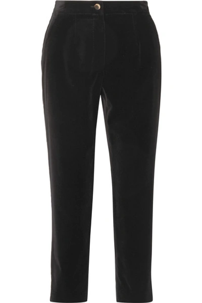 Shop Dolce & Gabbana Cropped Cotton-velvet Tapered Pants In Black