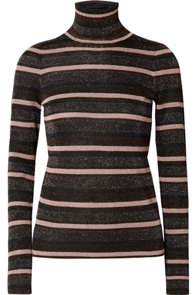 Shop Ulla Johnson Genie Striped Metallic Knitted Turtleneck Sweater In Black