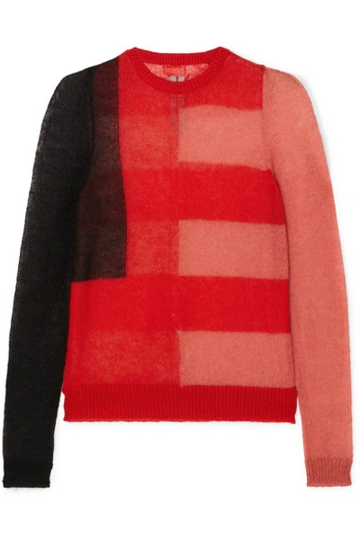 Shop Rick Owens Color-block Mohair-blend Sweater In Red