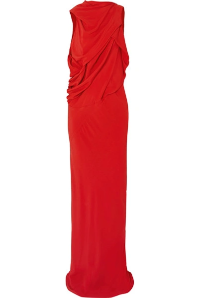 Shop Rick Owens Draped Crepe Gown In Red