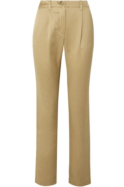 Shop Arje Linen-blend Twill Straight-leg Pants In Beige