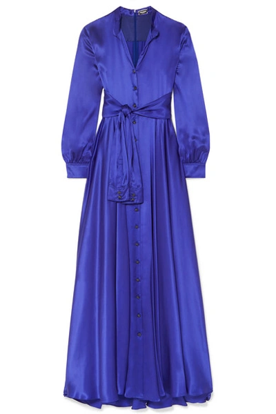 Shop Alexis Mabille Tie-detailed Silk-satin Gown In Royal Blue
