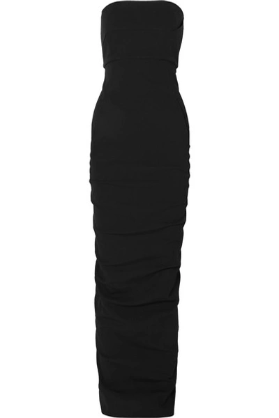 Shop Rick Owens Strapless Cotton-blend Crepe Maxi Dress In Black