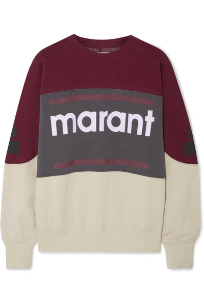 Shop Isabel Marant Étoile Gallian Flocked Cotton-blend Fleece Sweatshirt In Burgundy