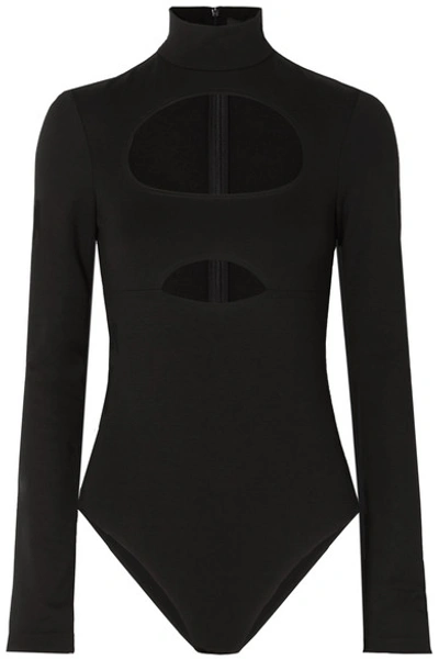 Shop David Koma Cutout Cotton-jersey Bodysuit In Black