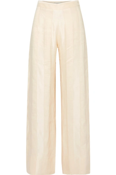 Shop Arje Striped Linen-blend Jacquard Wide-leg Pants In Ivory