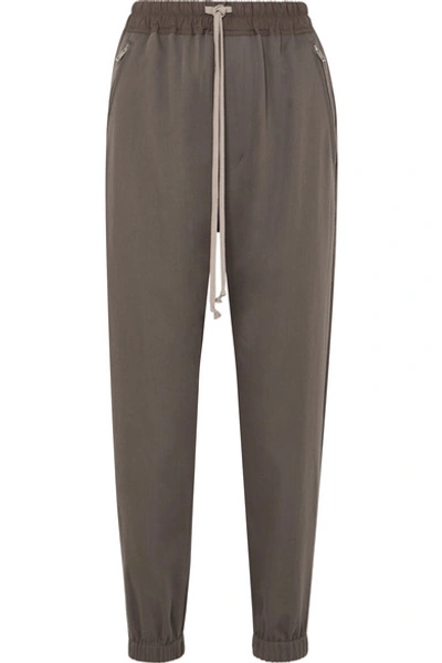 Shop Rick Owens Cotton-trimmed Wool Track Pants In Light Gray