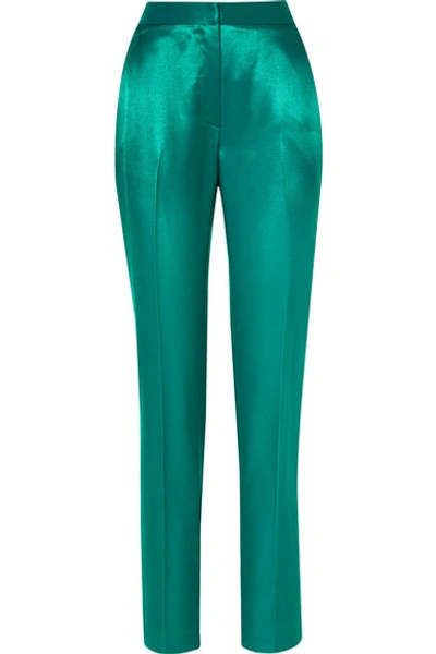 Shop Carolina Herrera Satin-twill Straight-leg Pants In Jade
