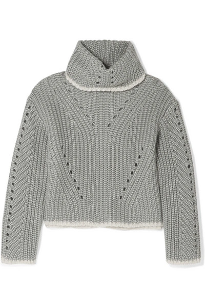 Shop Fendi Pointelle-knit Silk, Mohair And Cashmere-blend Turtleneck Sweater In Gray