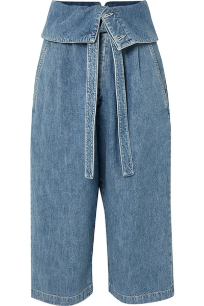 Shop Loewe Cropped Belted High-rise Wide-leg Jeans In Blue