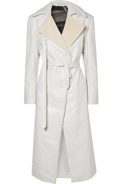 Shop Peter Do Canvas-trimmed Leather Trench Coat In White