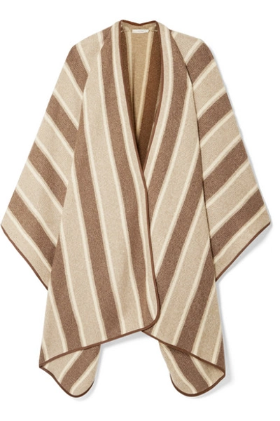 Shop The Row Merlyn Suede-trimmed Striped Cashmere And Silk-blend Cape In Brown