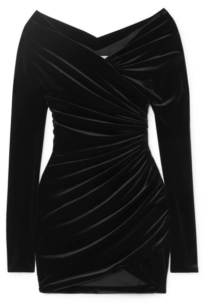 Shop Alexandre Vauthier Off-the-shoulder Ruched Velvet Mini Dress In Black