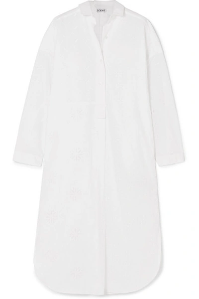 Shop Loewe Broderie Anglaise Cotton And Linen Midi Dress In White